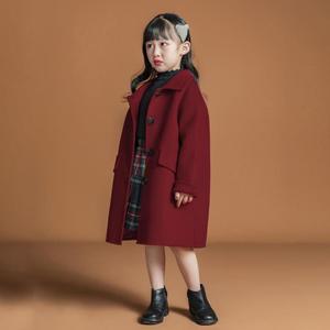 呢子大衣双面外套韩版童装儿童中大童中长款冬季洋气女红毛呢羊绒