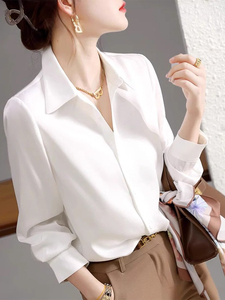 奥特莱斯品牌专柜外单剪标尾货女装春秋印花披肩白色领带长袖衬衫