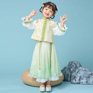 巴拉巴柆韩系2023年改良襦裙春秋季新品女童套装上衣长袖衫半身裙