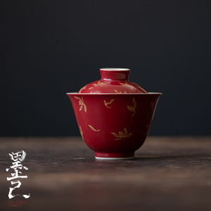 墨己 郎红烫金盖碗 功夫茶具陶瓷仿烫泡茶碗 家用红色国风主泡碗