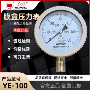 厂家直销 红旗仪表 膜盒压力表 千帕表 YE-100 天然气 燃气压力表