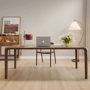 北美黑胡桃木餐桌北欧现代长方形书桌家用极简全实木简约原木餐台