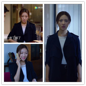 欧美秋冬新款猎场菅韧姿罗伊人明星同款修身藏青色风衣外套半身裙