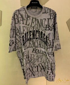 balenciaga/巴黎世家 19ss 灰色涂鸦圆领套头短袖t恤男女同款