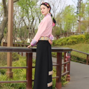 新款藏式半身裙夏锅庄金边臧裙西藏服女藏装藏族裹裙不丹长裙博拉