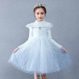 爱莎公主裙女童春秋装冰雪奇缘连衣裙长袖儿童毛衣蓬蓬纱裙子秋冬