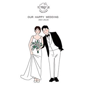 yolo手绘插画定制卡通头像情侣婚礼插画请柬q版日系卡通漫画请帖