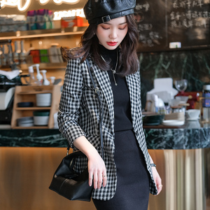 黑白格子西装外套女秋季英伦风韩版复古职业装休闲宽松长袖小西服