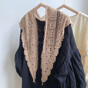 夏季护颈蕾丝镂空钩花三角薄围巾针织小披肩配裙子女外搭时尚洋气