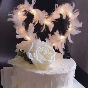 网红羽毛蛋糕装饰摆件小仙女黑色蛋糕装饰插件情人节生日派对摆件