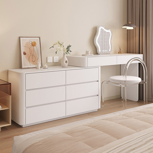 现代简约卧室实木梳妆台斗柜一体主卧转角网红白色化妆台收纳柜子