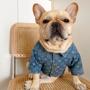 宠物牛仔衬衫秋冬新款帅气老花潮牌法斗巴哥比熊雪纳瑞狗狗衣服