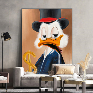 手绘油画动物唐老鸭客厅大幅落地装饰画现代轻奢入户玄关挂画原创