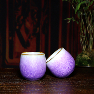 任晓飞炭烧杯 钧瓷天然原矿主人杯手工紫光釉中式陶瓷茶具复古风