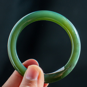 5063圈口青玉湖水绿和田玉青海料手镯少女礼物小轮胎赠送鉴定证书