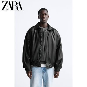 ZARA新品 男装 黑色仿皮夹棉保暖工装户外夹克 3833302 800