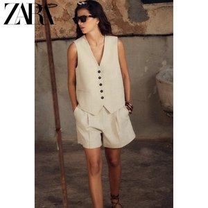 ZARA24夏季新品 女装 亚麻混纺定制背心 9929521 052