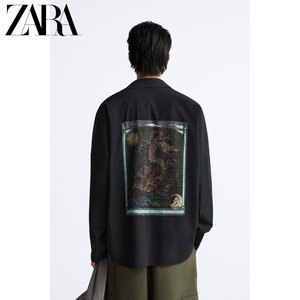 ZARA24春季新品  男装 宽松补丁翻领长袖休闲衬衫 4126153 800