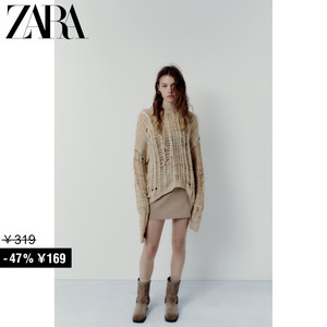 ZARA特价精选 女装 破洞装饰圆领长袖毛衣针织衫 0021110 330