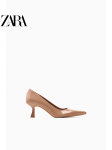ZARA春季新款 女鞋 棕色漆皮法式时装尖头低跟鞋 2204110 098