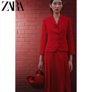 ZARA24春季新品 龙年限定 女装 红色褶裥斗篷裙 2387178 632