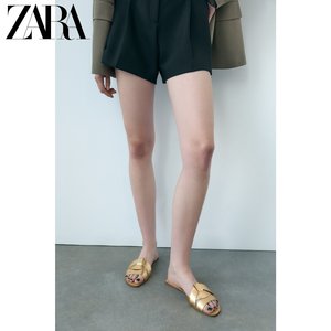 ZARA春季新品 女鞋 金色交叉带饰平底皮革休闲凉鞋 2606913 091