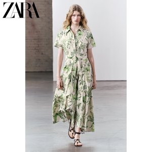 ZARA24夏季新品 女装 ZW系列印花衬衣式通勤风连衣裙 2183058 069