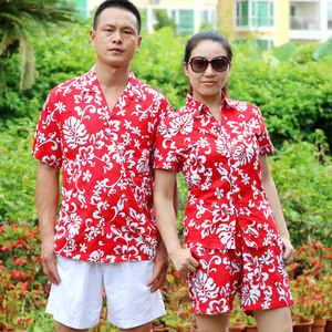 海南岛服沙滩服衬衫夏威夷短袖衬衫男女三亚旅游衣服情侣宽松套装