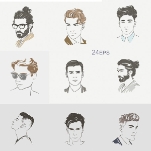 rw12时尚手绘线描线条帅气男士男性素描人物头像插画eps矢量素材