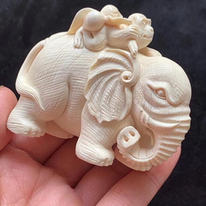 昌弘猛犸象牙小摆件冰料满纹猛犸牙封侯拜相摆件把玩件大象摆件