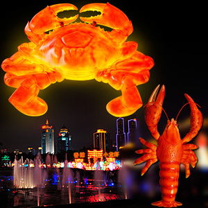 户外发光仿真大螃蟹灯龙虾模型摆件玻璃钢雕塑造景亮化装饰品挂件