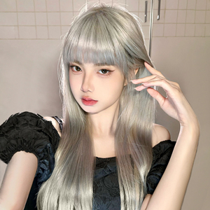 假发女长发自然全头套空气刘海奶奶灰长直发仿真人发丝女士假发套