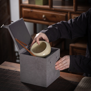 简约灰色绒布正方形包装盒茶叶罐银壶花瓶摆件收纳盒礼盒盒子定制
