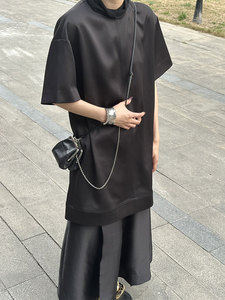 韩系ins潮时尚炸街高级感暗黑系显瘦醋酸短袖两件套装夏季咤寂裙