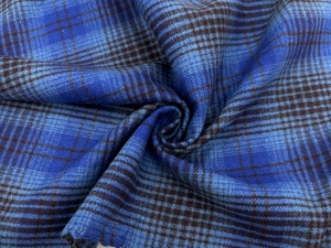 原装进口加厚 气质宝蓝色格纹羊毛呢毛料面料西装大衣外套布料DIY