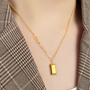 晓满珠宝 黄金暴富小金砖吊坠5g千足金项链足金套链小金条女