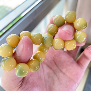 百香果色白玉菩提根手串女绕指柔文玩男菩提子佛珠高密盘玩手链