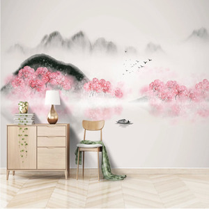 三生三世十里桃花电视背景墙壁纸中式桃林卧室床头装饰墙纸壁画3d