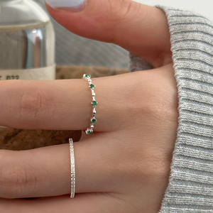 戒指女小众设计纯银锆石简约绿钻时尚个性独特细圈食指戒闭口指环