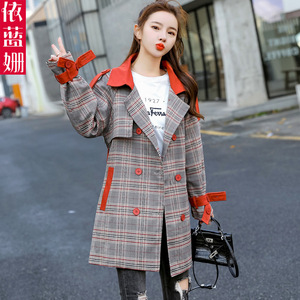 收腰格子外套女春秋短款