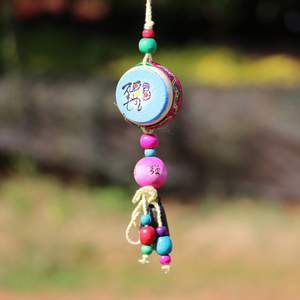 云南丽江纳西族文化产品 纯手工制作 原创 东巴象棋鼓风铃挂件