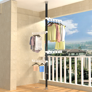 顶天立地晾衣架家用落地阳台免打孔伸缩杆加粗室内置挂晒衣架神器