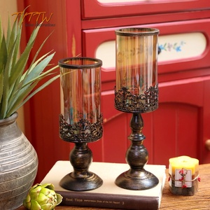 欧式复古铁艺玻璃烛台美式乡村餐桌 样板房装饰婚庆风灯烛台