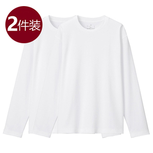 日本优家女装纯棉长袖t恤春2024新款大码内搭白色不透打底上衣女