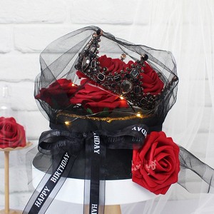 情人节母亲节黑色白色蕾丝网纱蛋糕装饰围边巴洛克皇冠玫瑰花丝带