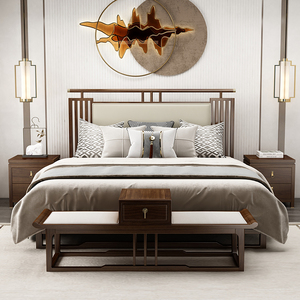 新中式实木床双人床简约现代实木禅意中国风主卧室大床婚床家具
