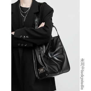 木川卡 原创设计黑色慵懒通勤托特包百搭腋下单肩包时尚斜挎包