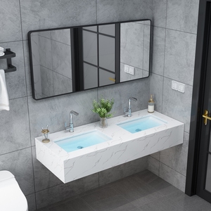 现代简约浴室柜公共卫生间洗手台大理石双台盆洗漱台卫浴洗脸池