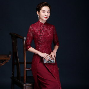 妈妈装婚宴蕾丝旗袍喜婆婆服装婚礼新式改良礼服连衣裙端庄气质款