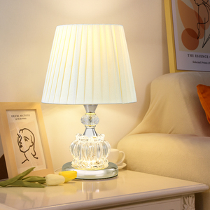 水晶玻璃布艺台灯卧室床头灯简约现代家用喂奶婴儿温馨装饰小夜灯
